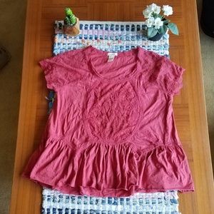 Sundance Red Pink Peplum Top